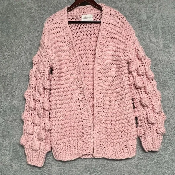 Chicwish Sweater M/L Pink Longline Cardigan Chunky Pom Pom Cuteness‎ On Sleeves - Picture 2 of 12